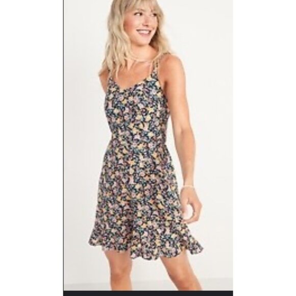 Old Navy Women’s Linen Blend Blue Floral Cami Sundress Sz Sm, Boho Preppy Summer - Picture 1 of 12